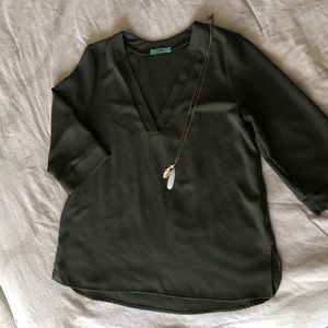 Army Green VNeck Top